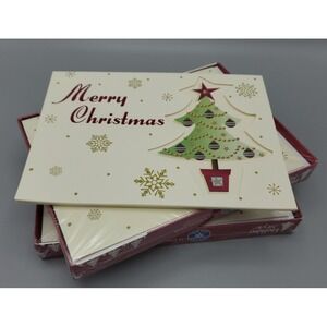 HOLIDAY STYLE Merry Christmas Tree Die Cut Cards 2 Bx 28ct w/envelopes + 9ct w/o